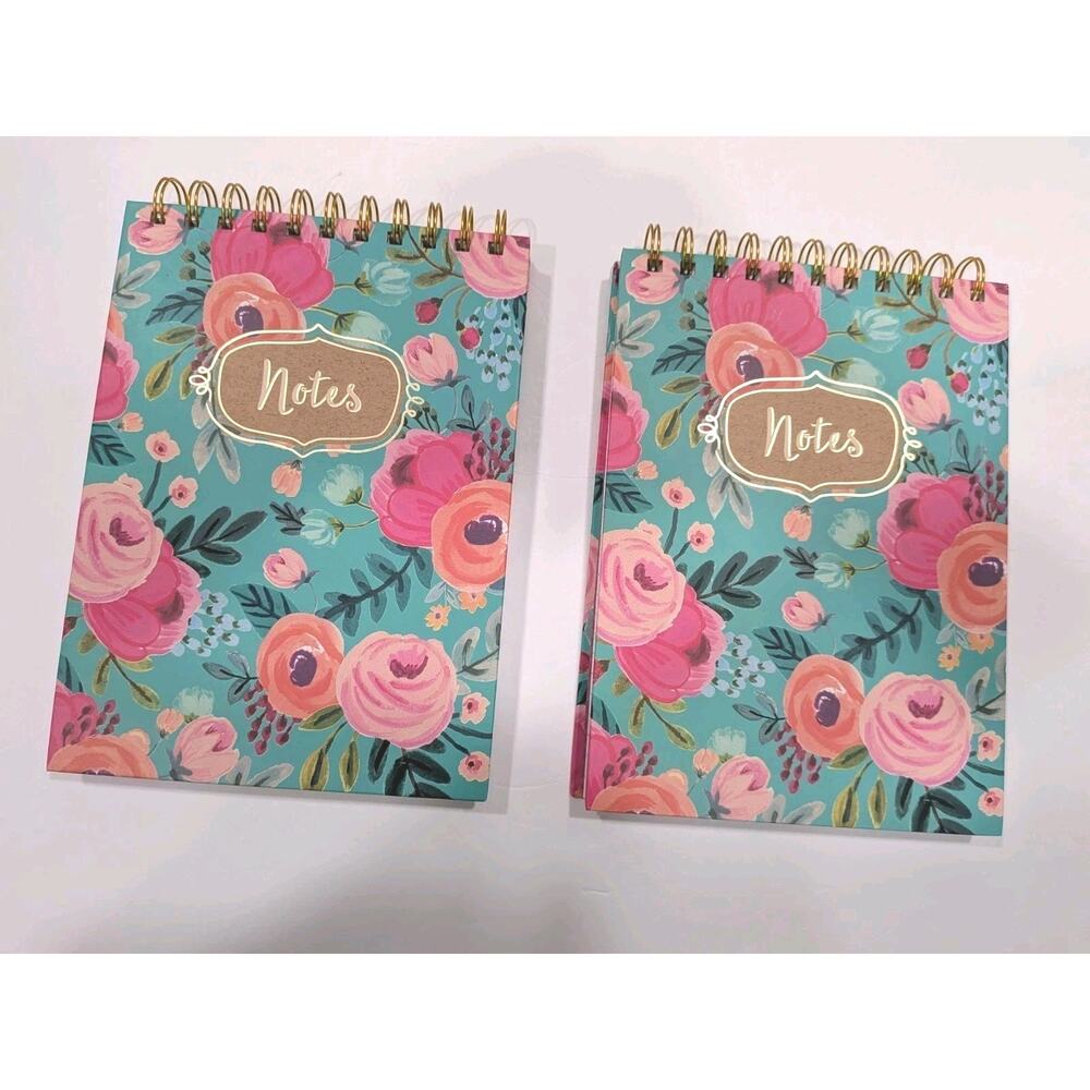 Clementine Paper Inc Floral Spiral Steno Notepad Set 2 Pk Gold Coil Lined Gift